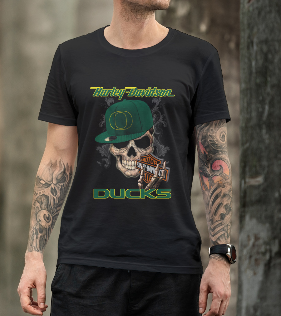 Harley Davidson Skull Oregon Ducks Hat T-Shirt