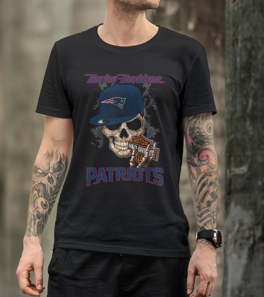 Harley Davidson Skull New England Patriots Hat T-Shirt