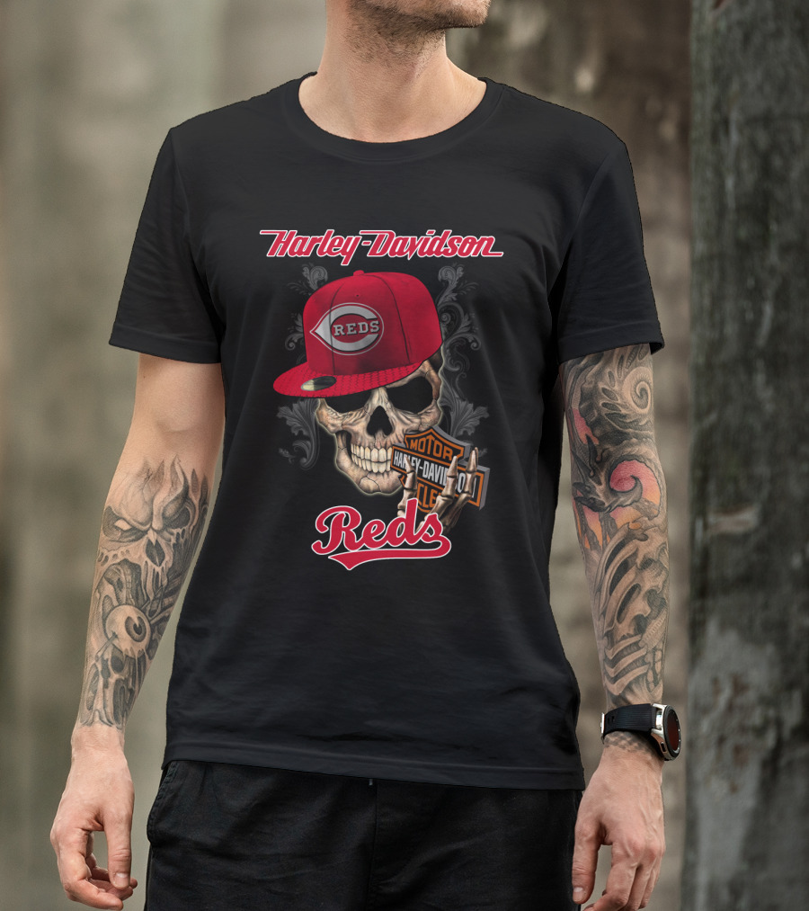 Harley Davidson Skull Reds Hat Cincinnati Reds T-Shirt