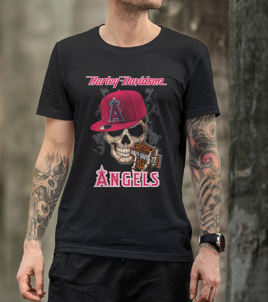 Harley Davidson Los Angeles Angels Skull With Cap T-Shirt