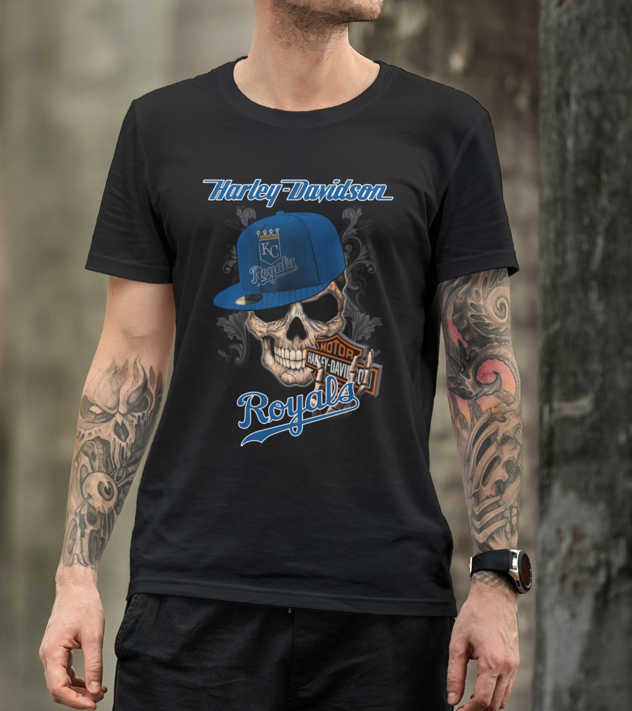 Harley Davidson Kc Royals Skull Hat T-Shirt