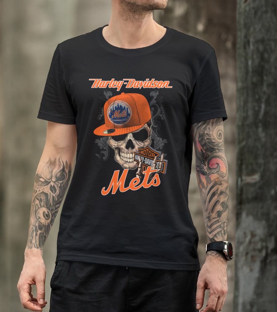 Harley Davidson Skull New York Mets Moto Style T-Shirt