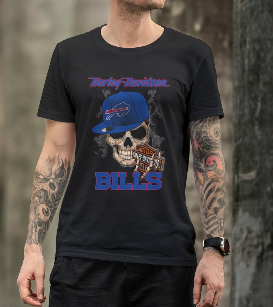 Harley Davidson Buffalo Bills Skull Hat T-Shirt