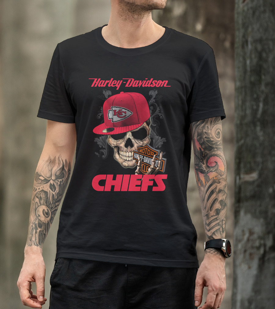 Harley Davidson Kansas City Chiefs Skull With Hat T-Shirt