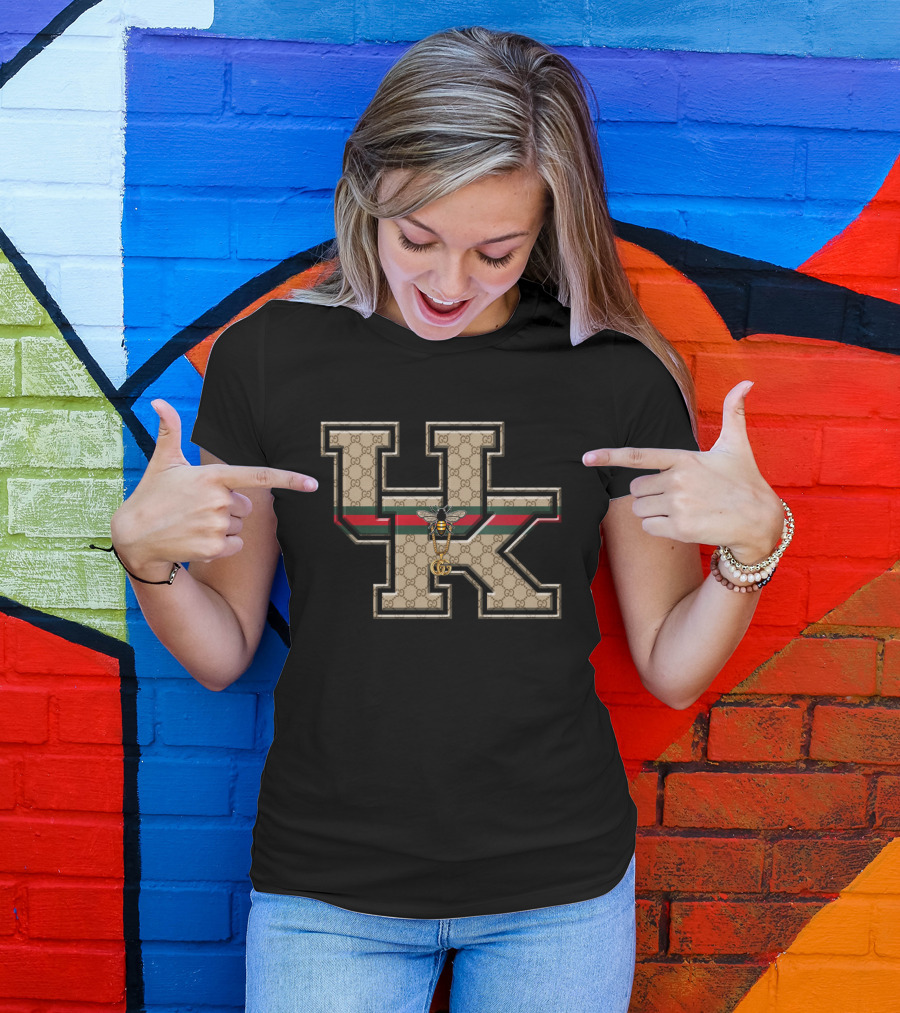 Guci NCAA Kentucky Wildcats HK Monogram With Bee Motif T-Shirt