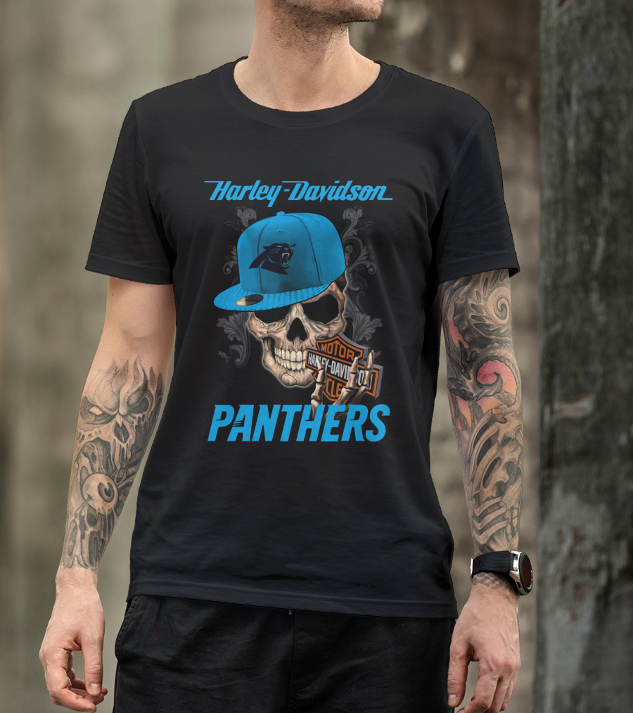 Harley Davidson Skull Carolina Panthers T-Shirt