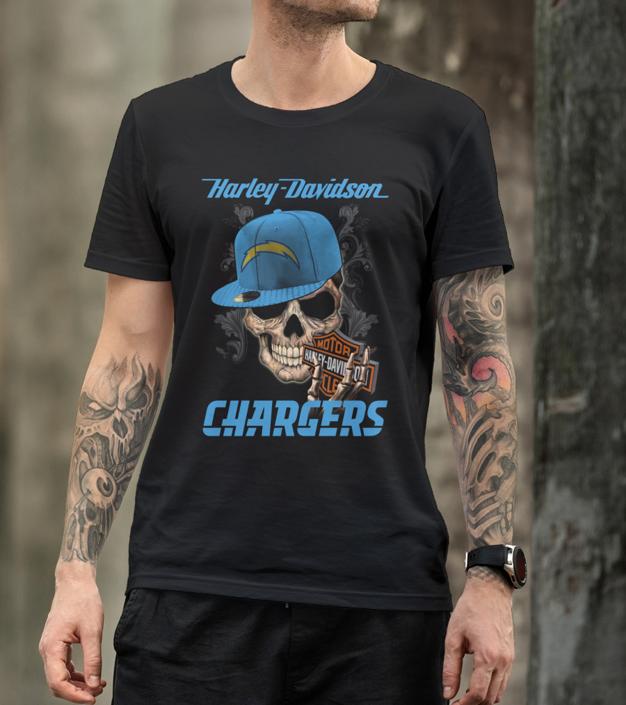 Harley Davidson Skull Los Angeles Chargers Motorcycle T-Shirt