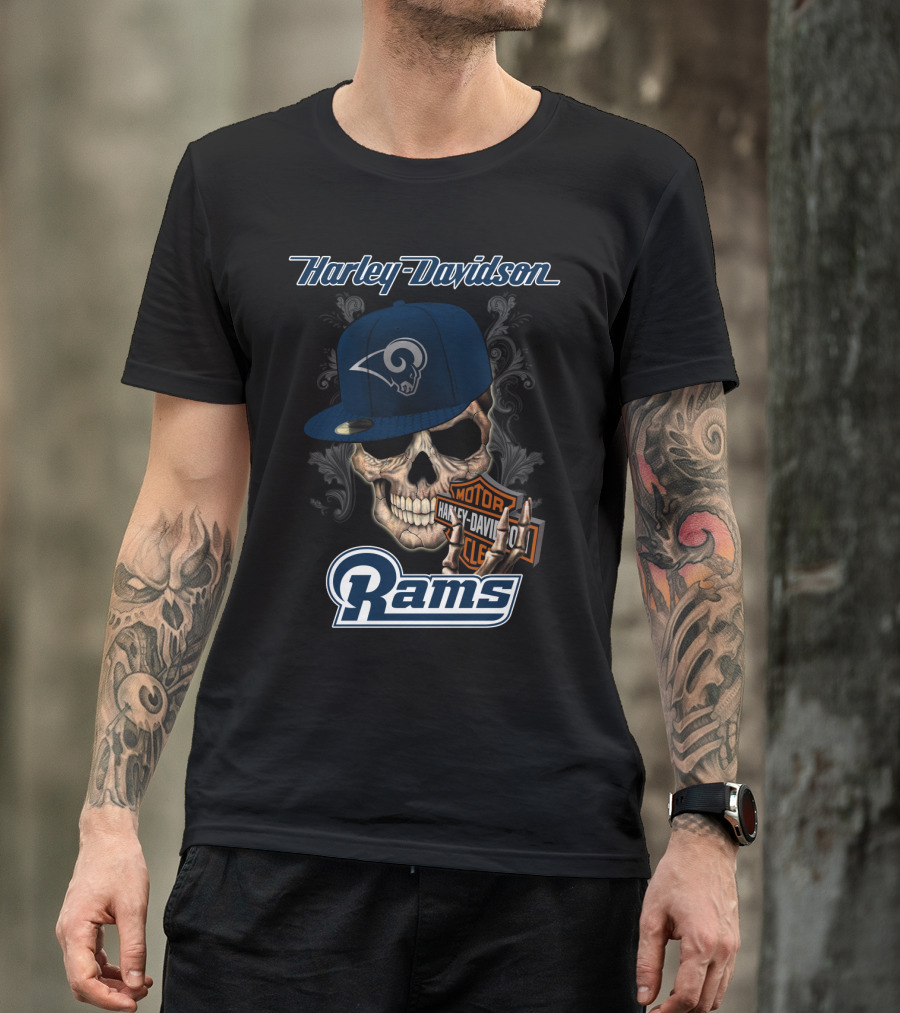 Harley Davidson Rams Skull Los Angeles Football T-Shirt