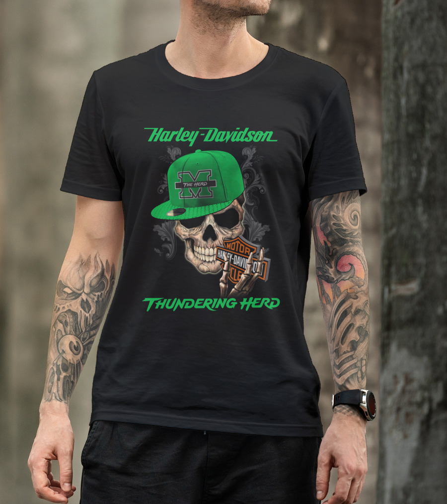 Harley Davidson Skull Thundering Herd The Herd Marshall M T-Shirt
