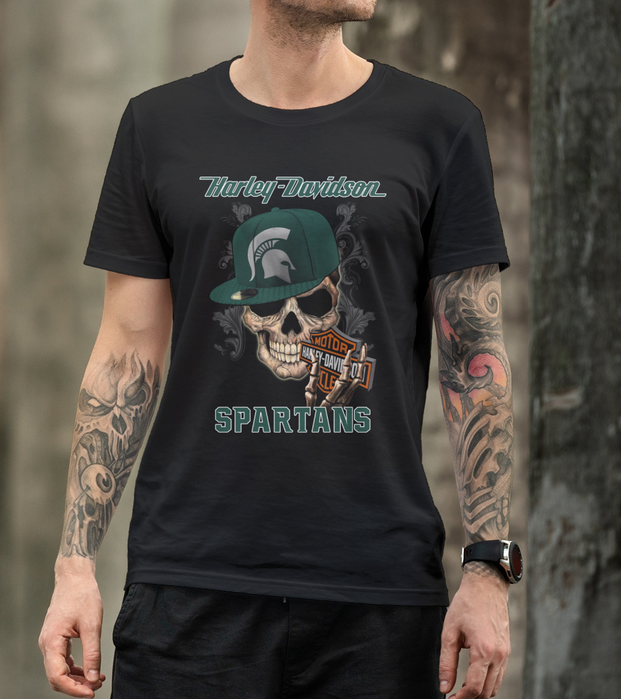 Harley Davidson Michigan State Spartans Skull Ncaa2 T-Shirt