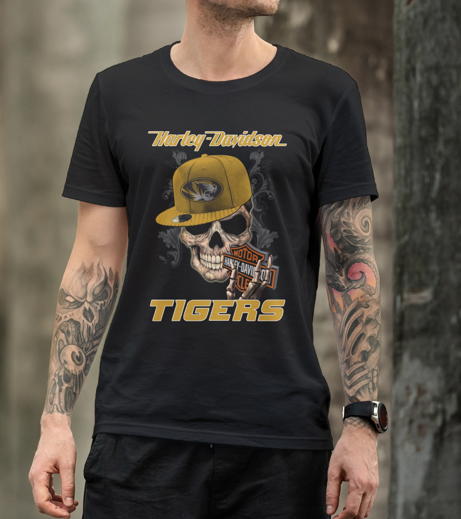Harley Davidson Missouri Tigers Skull Hat T-Shirt