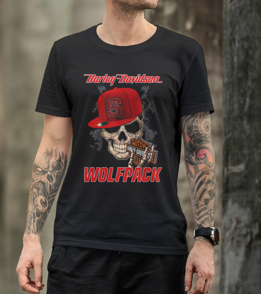 Harley Davidson Skull Nc State Wolfpack Hat T-Shirt