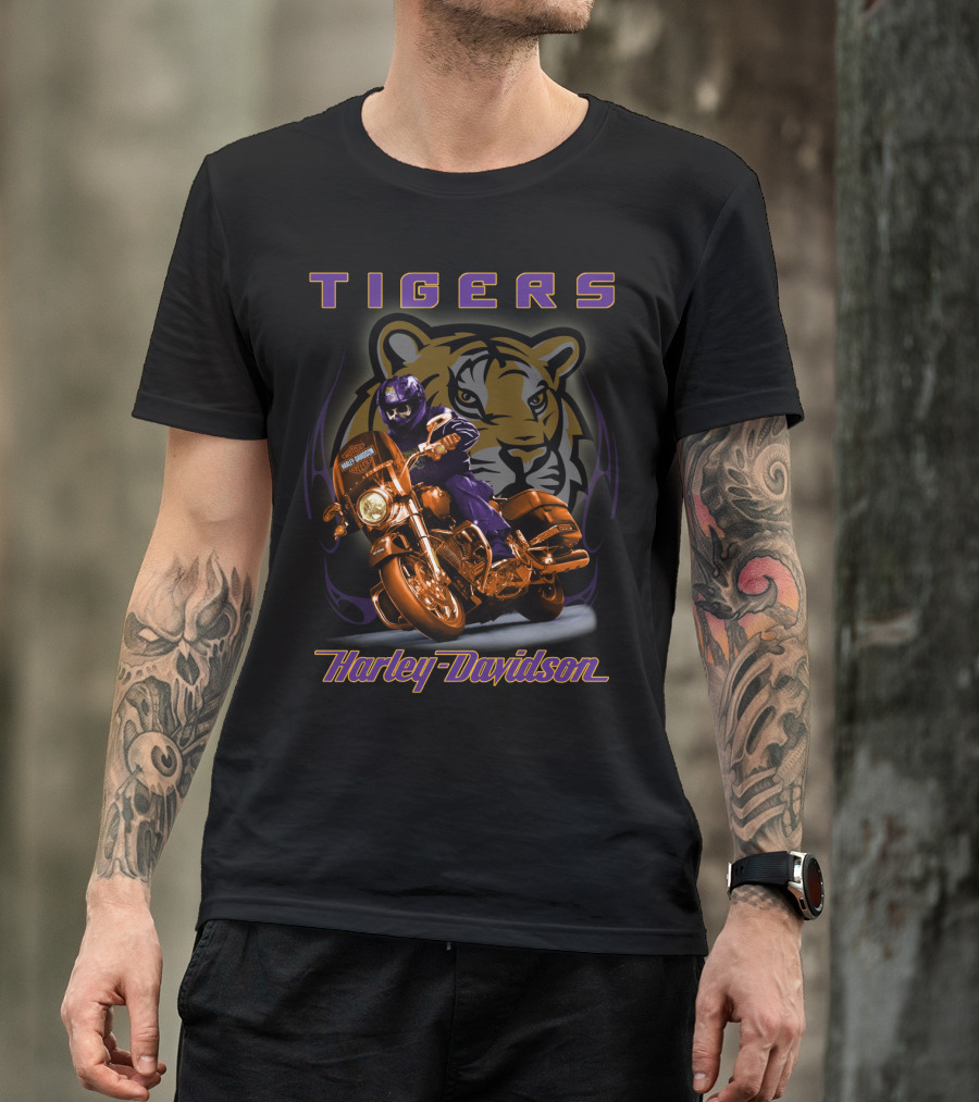 Tigers Harley Davidson Lsu Tigers Motorcycle Rider T-Shirt