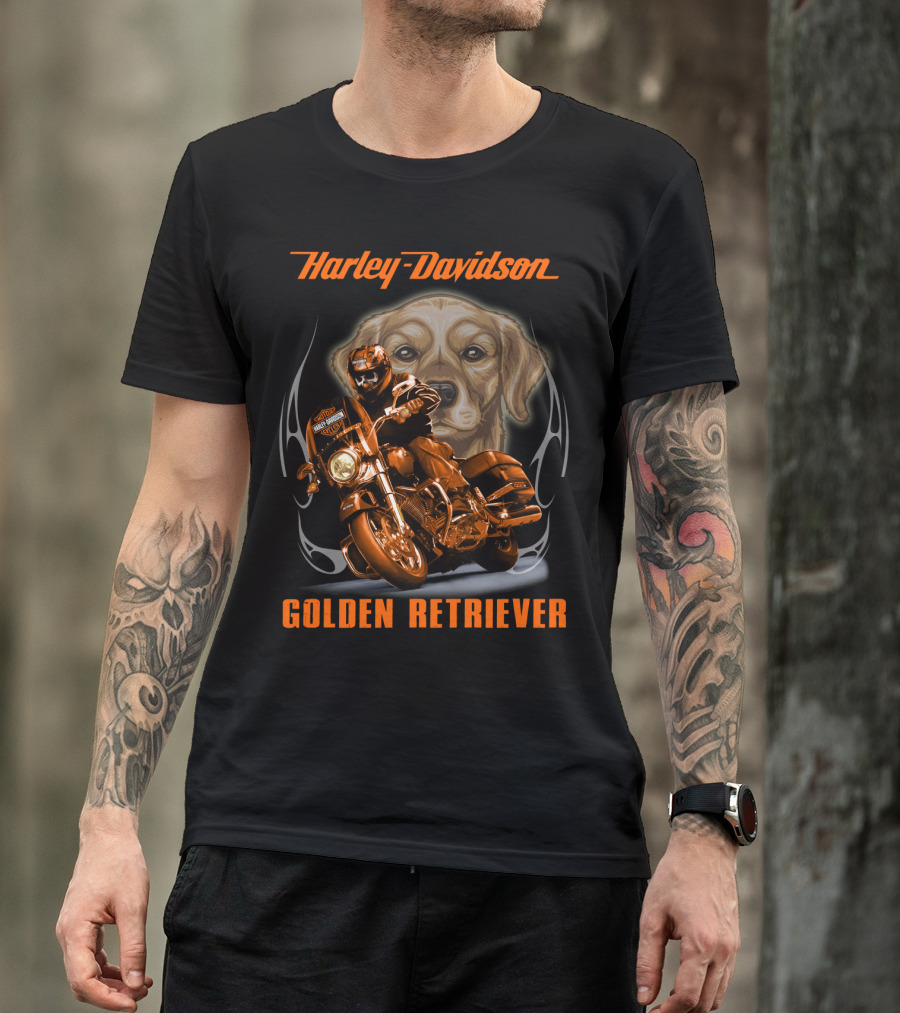 Harley Davidson Golden Retriever Motorcycle Rider T-Shirt