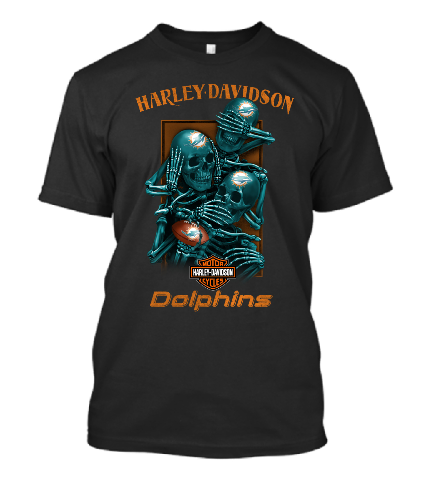 Harley Davidson Motor Cycles Miami Dolphins Nfl Skeletons T-Shirt