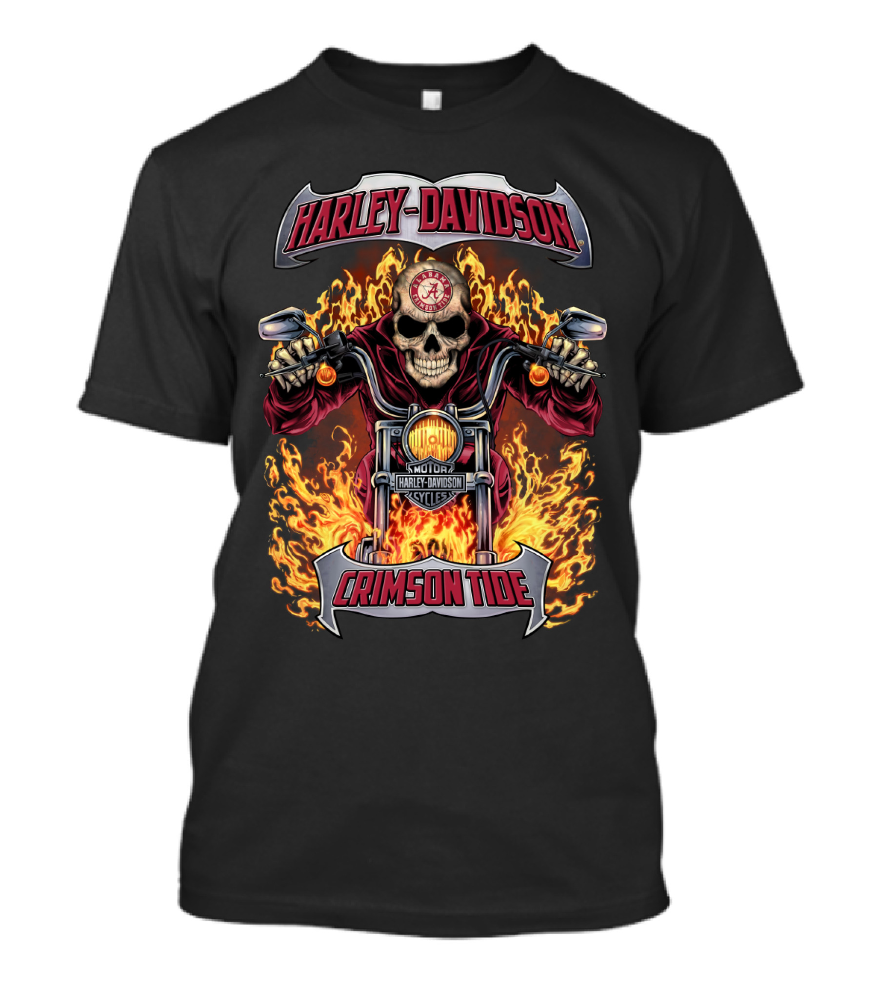 Harley Davidson Motorcycles Crimson Tide Skull Flames T-Shirt