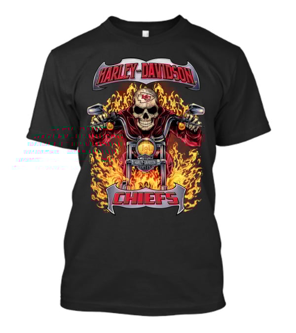 Harley Davidson Kansas City Chiefs Skull Flames Motorcycle T-Shirt