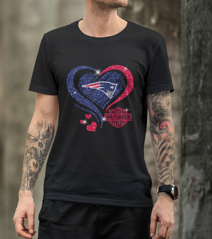 New England Patriots Harley Davidson Heart T-Shirt