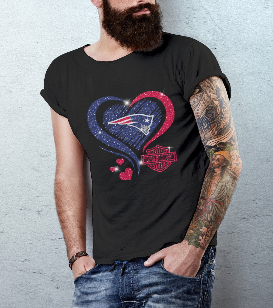 New England Patriots Harley Davidson Heart T-Shirt