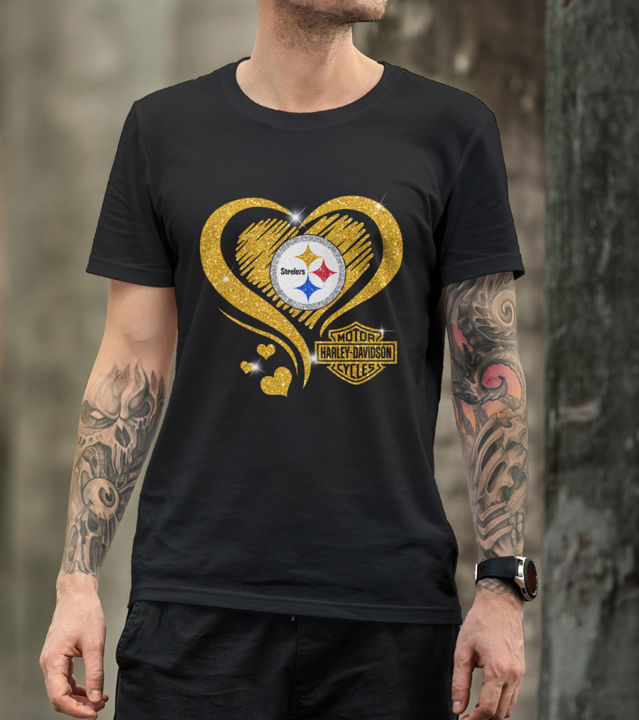 Steelers Heart Gold Motor Harley Davidson Cycles T-Shirt