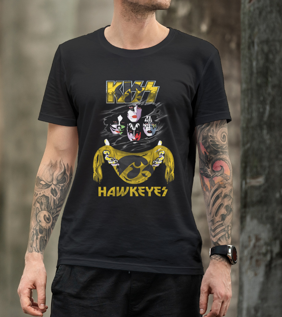 Kiss Iowa Hawkeyes Collaboration With Classic Band Makeup T-Shirt