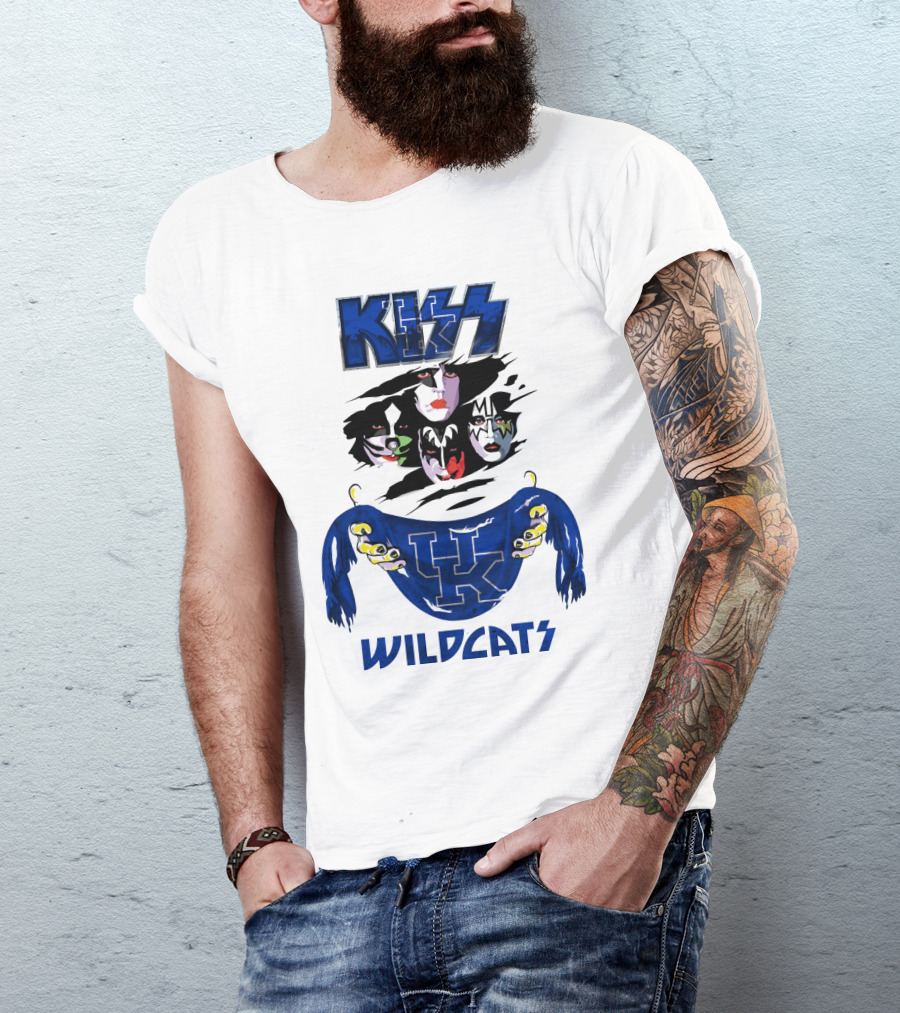 KISS Kentucky Wildcats Ncaa Wildcats Logo Masked Band Faces T-Shirt