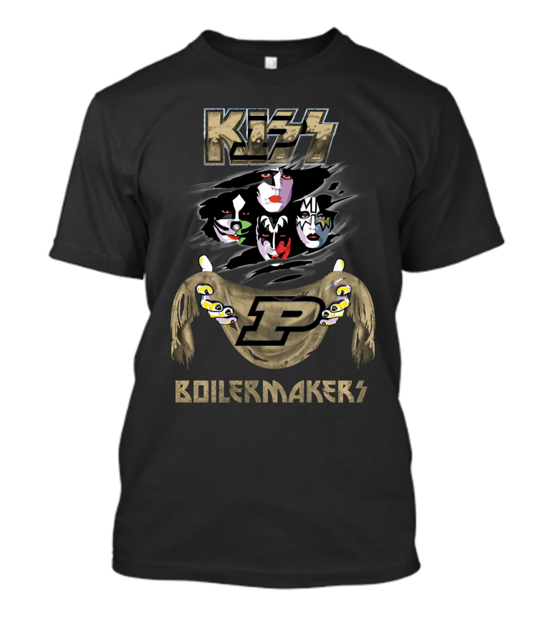 KISS Purdue Boilermakers P Logo Band Faces T-Shirt