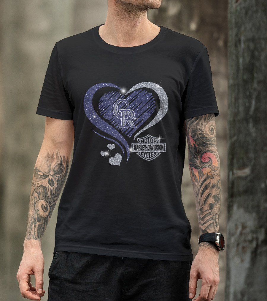 Cr Colorado Rockies Harley Davidson Cycles Heart T-Shirt