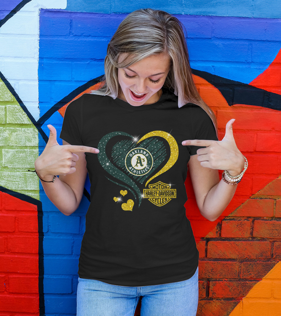 Harley Davidson Mlb Oakland Athletics Sparkling Heart T-Shirt