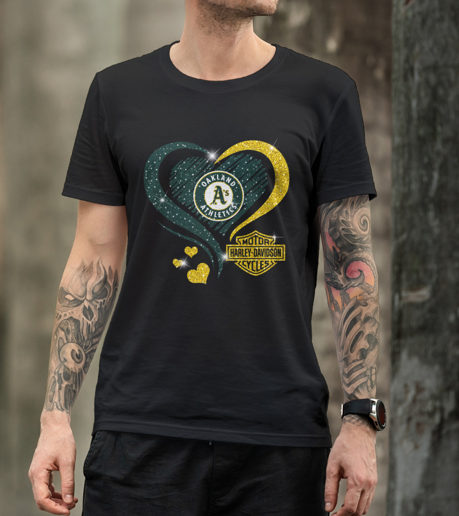 Harley Davidson Mlb Oakland Athletics Sparkling Heart T-Shirt