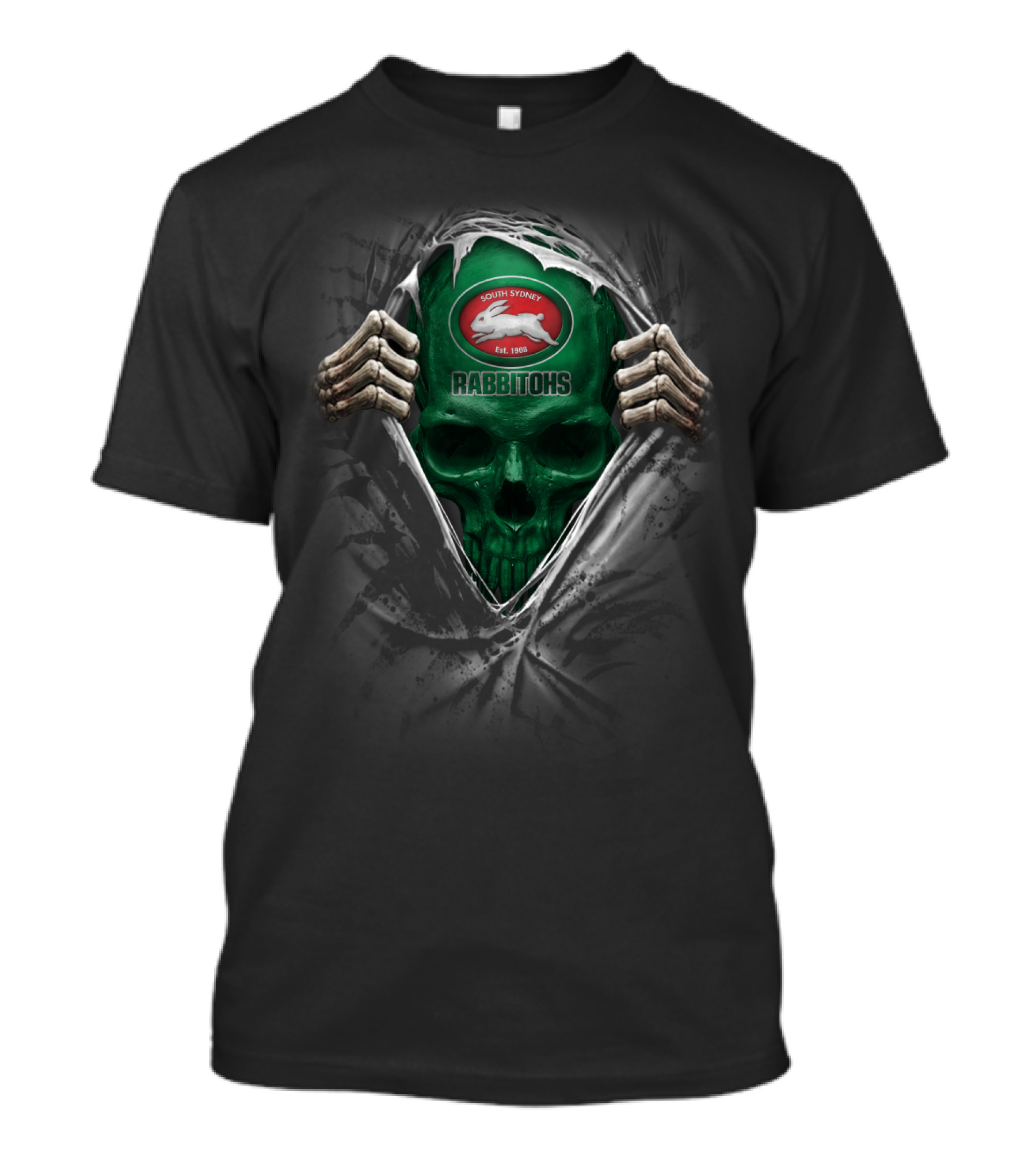 NRL South Sydney Rabbitohs Skull Green Cloak T-Shirt