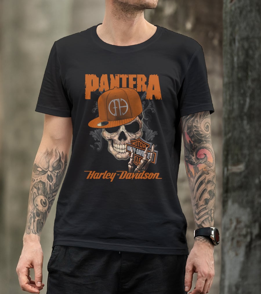 Pantera Harley Davidson Skull With Cap T-Shirt
