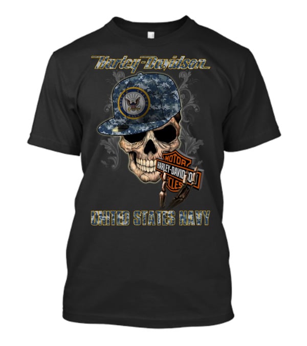 Harley Davidson United States Navy Skull With Camo Cap And Eagle T-Shirt