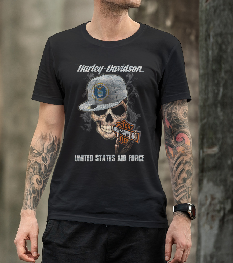 Harley Davidson Skull With United States Air Force Logo And Badge T-Shirt