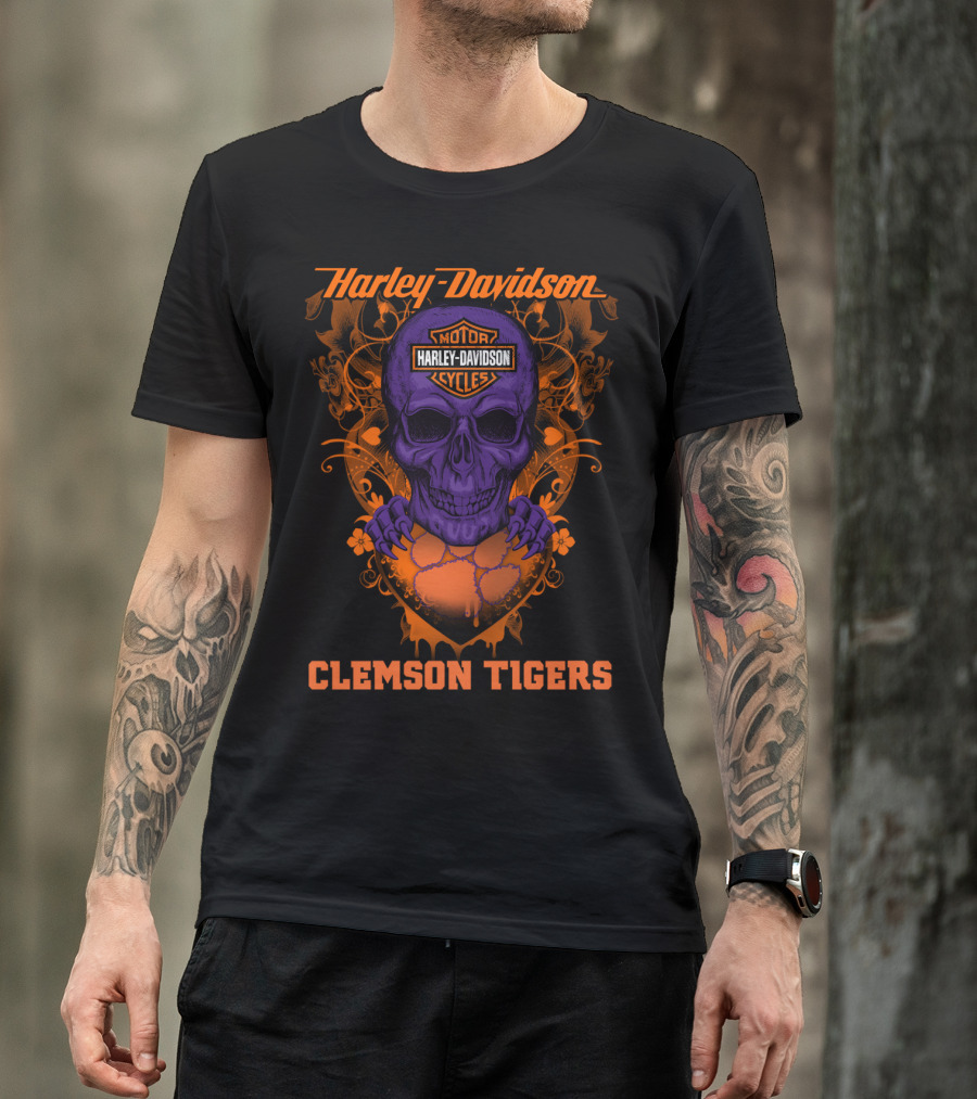 Harley Davidson Motorcycles Skull Clemson Tigers T-Shirt