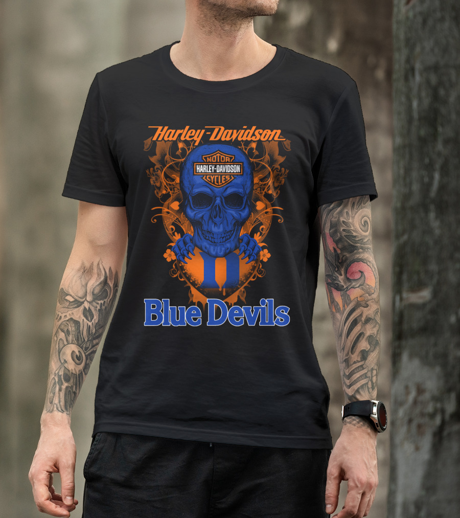 Harley Davidson Motorcycles Skull Blue Devils T-Shirt