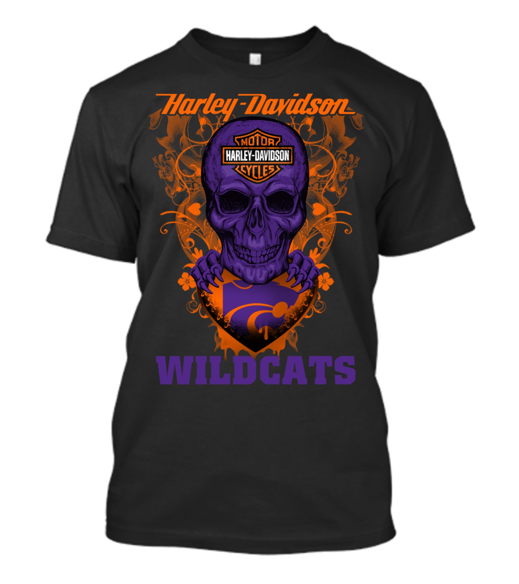 Harley Davidson Motor Cycles Kansas State Wildcats Skull T-Shirt