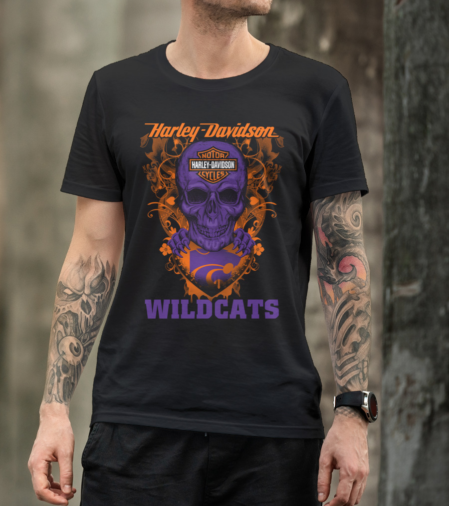 Harley Davidson Motor Cycles Kansas State Wildcats Skull T-Shirt