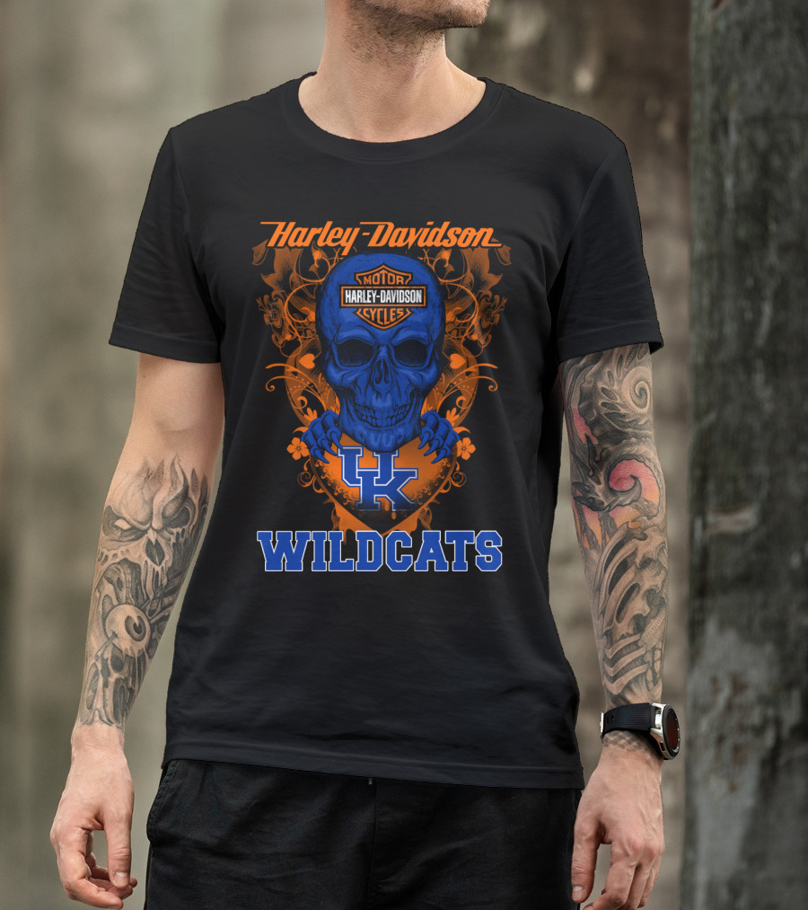 Harley Davidson Kentucky Wildcats Skull Motorcycle Cycles T-Shirt