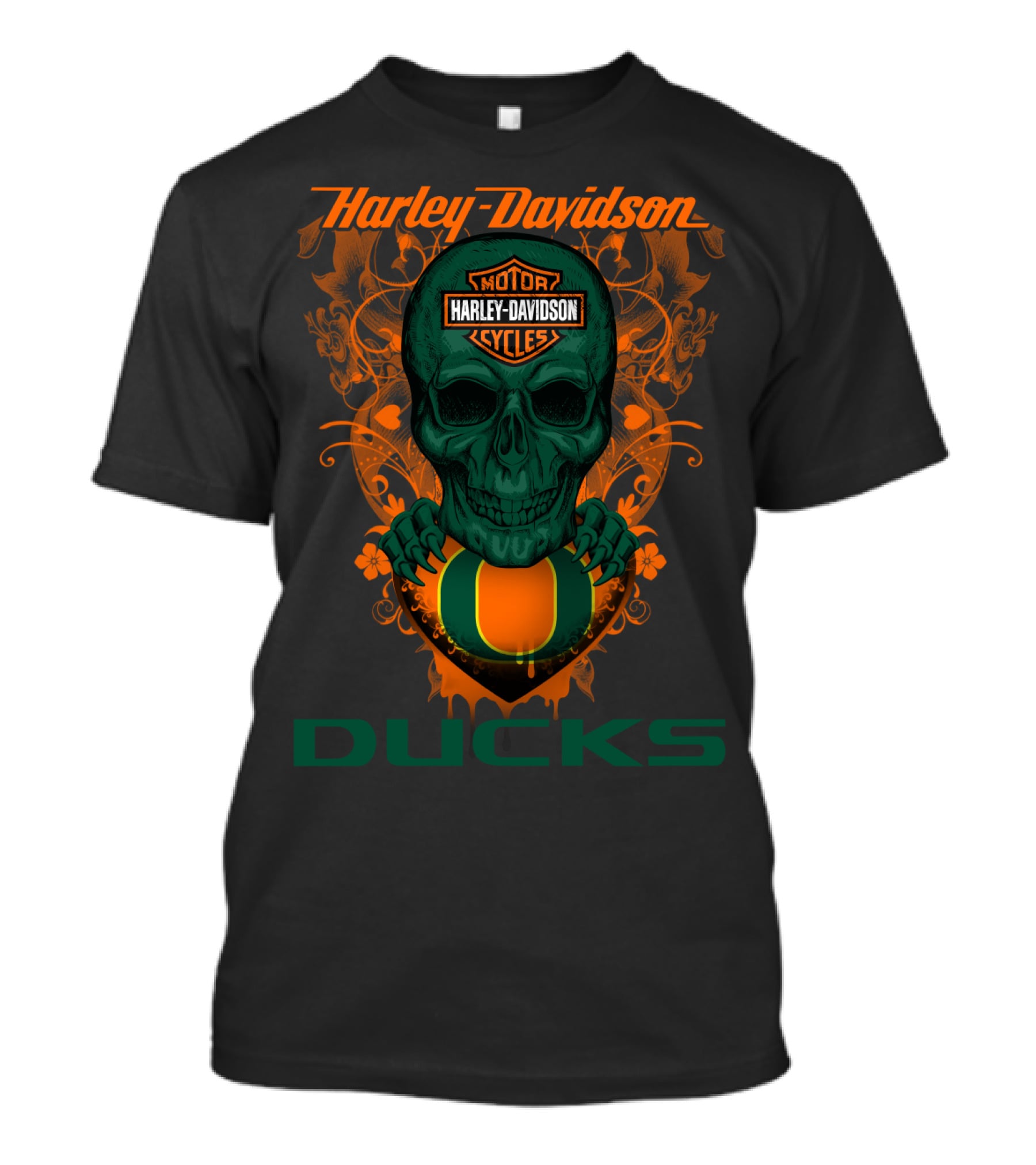 Harley Davidson Motorcycles Oregon Ducks Skulls T-Shirt