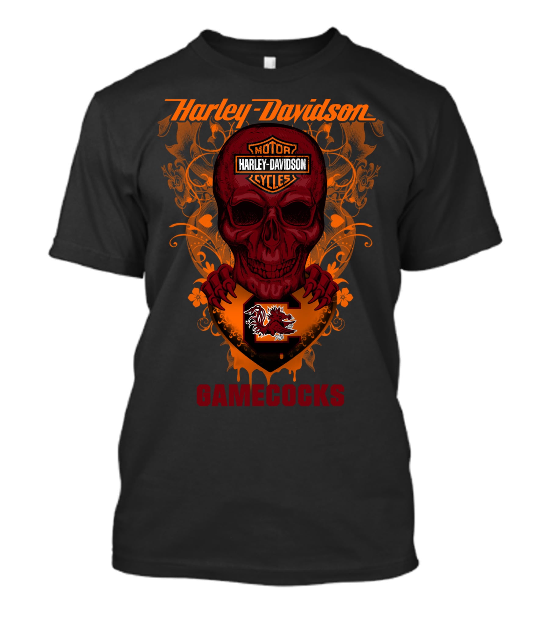 Harley Davidson Motorcycles South Carolina Gamecocks Skull T-Shirt