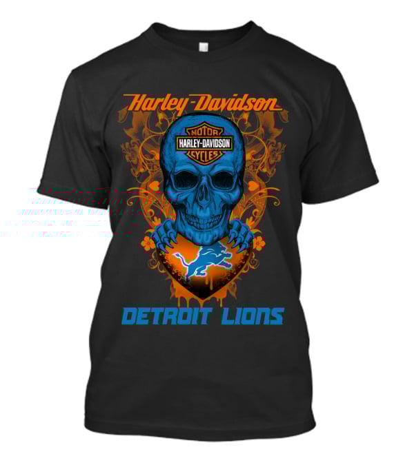 Harley Davidson Motor Detroit Lions Skull T-Shirt