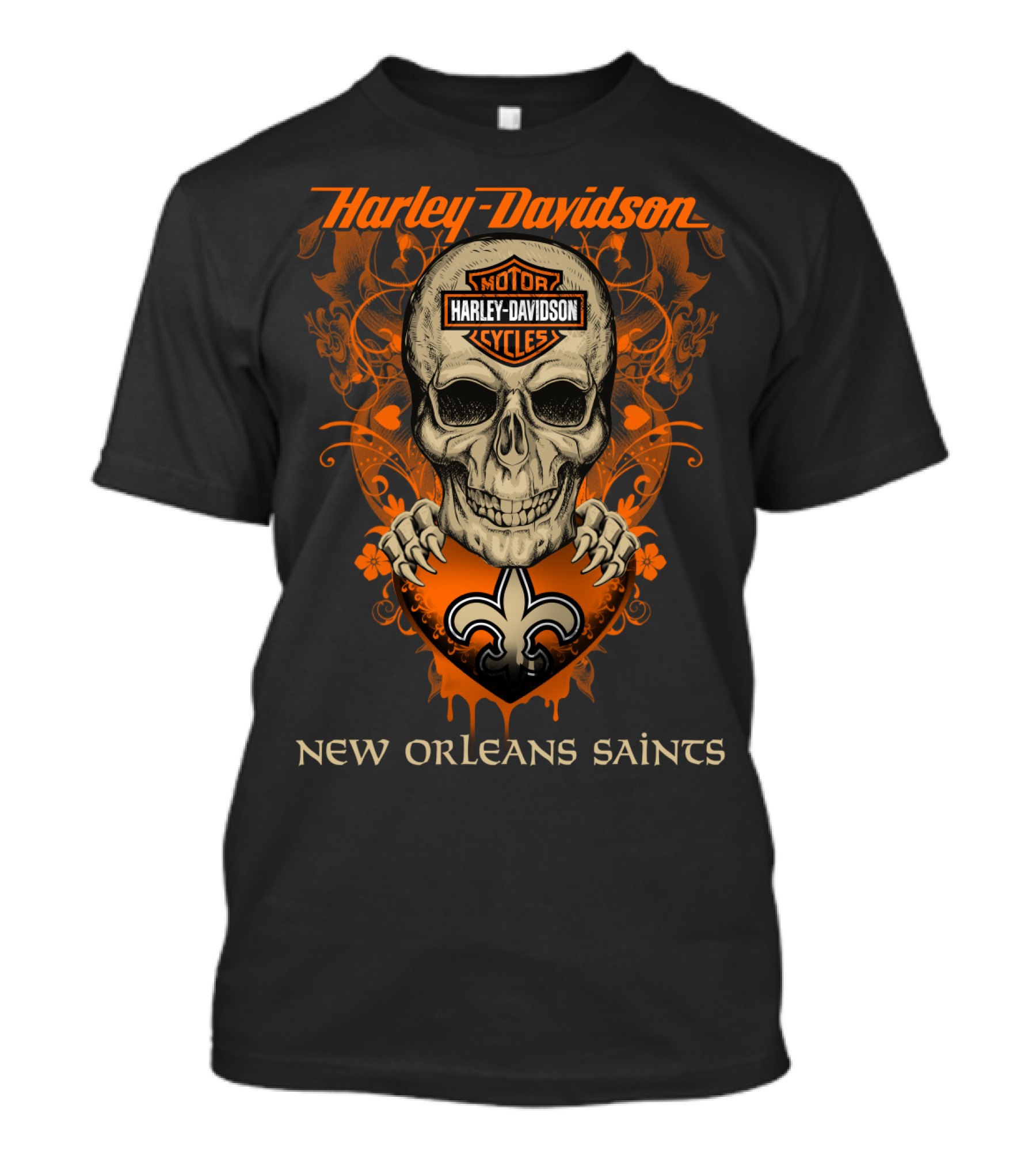 Harley Davidson New Orleans Saints Skull And Fleur-De-Lis T-Shirt
