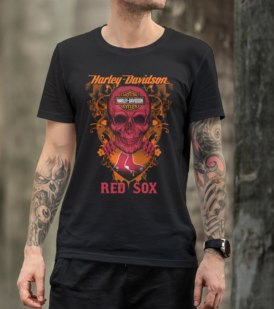 Harley Davidson Motor Cycles Red Sox Boston Mlb T-Shirt