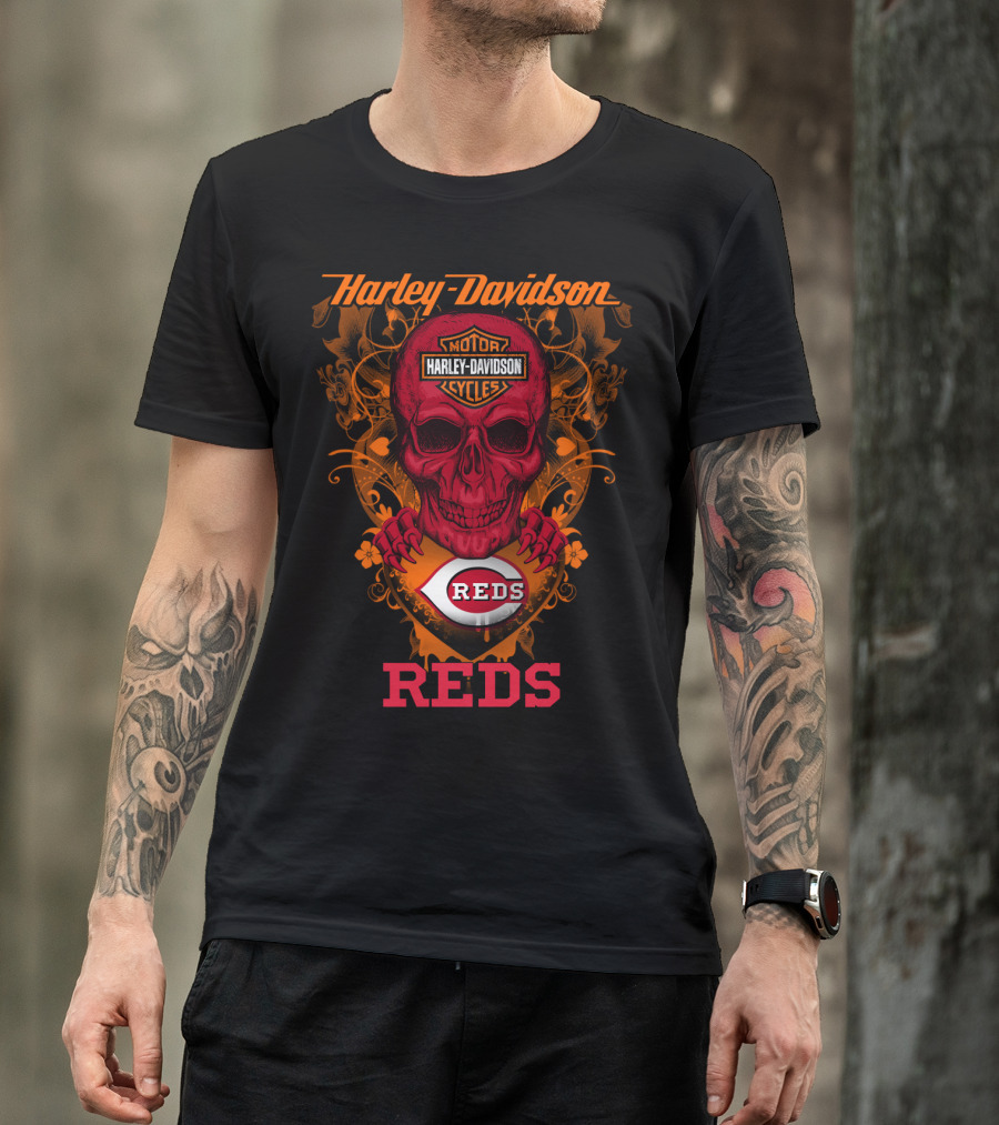 Harley Davidson Motor Cycles Reds Cincinnati Mlb T-Shirt