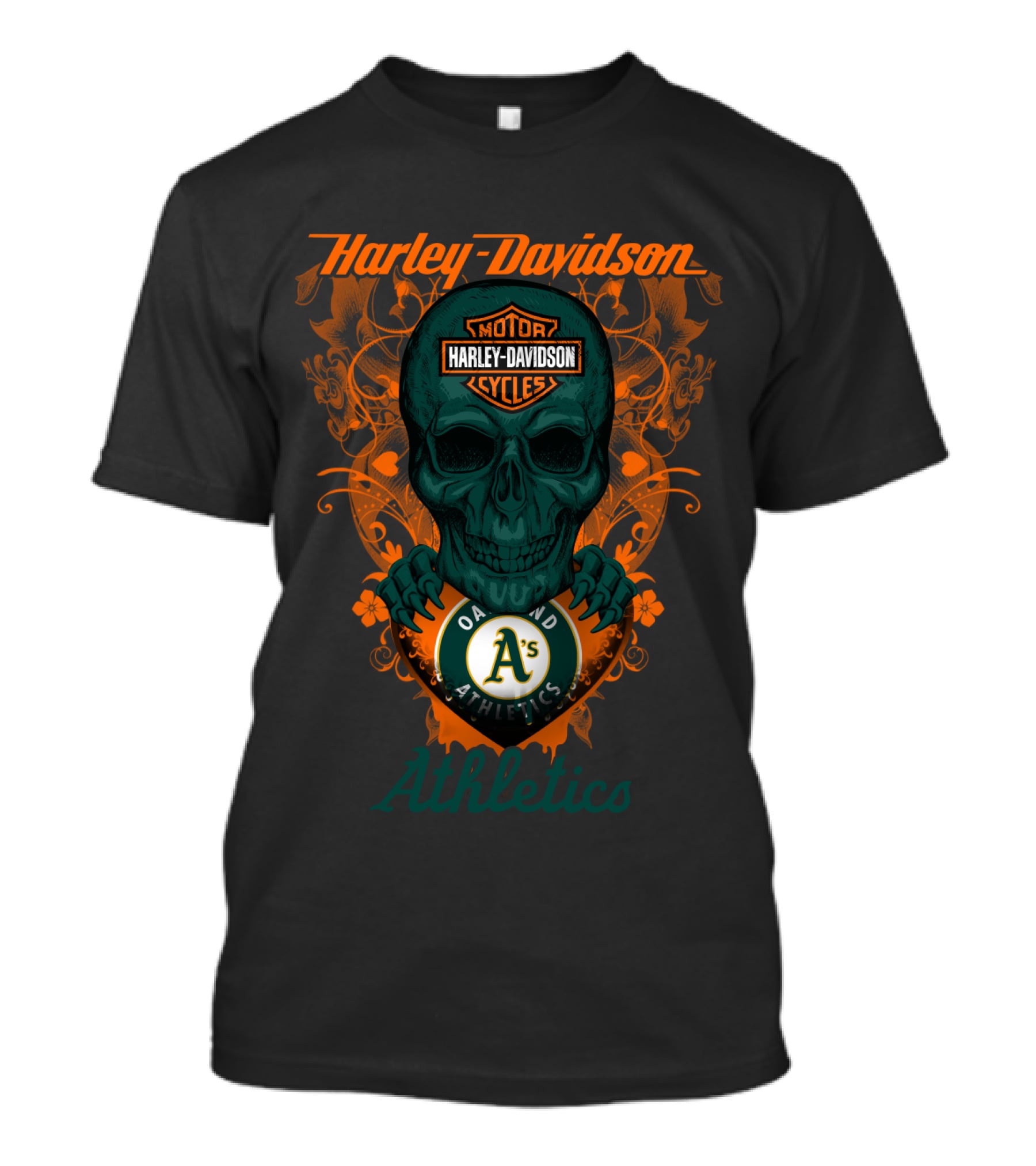 Harley Davidson Motor Cycles Skull Oakland Athletics T-Shirt