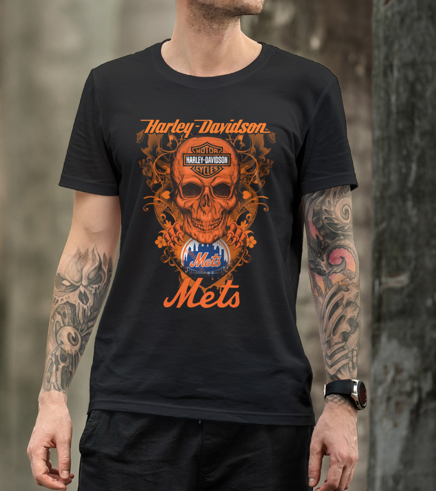 Harley Davidson Motor Cycles Skull New York Mets T-Shirt
