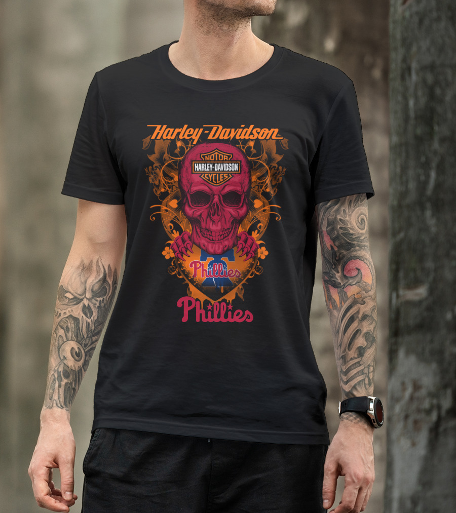 Harley Davidson Motorcycles Philadelphia Phillies Skull T-Shirt