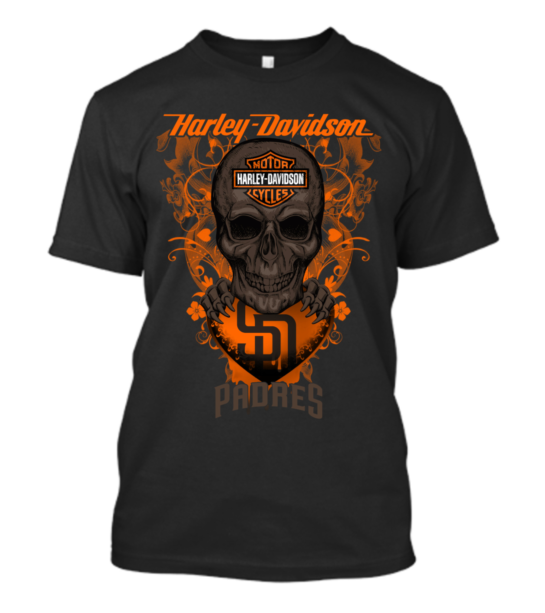 Harley Davidson Motor Cycles Skull San Diego Padres T-Shirt