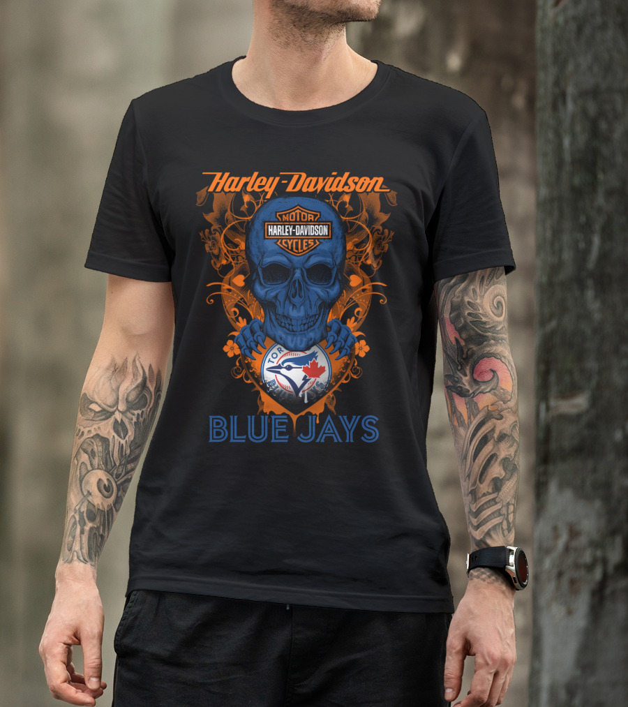 Harley Davidson Skull Toronto Blue Jays Motor Cycles Blue Jays T-Shirt